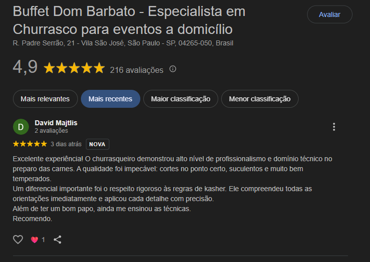 Avaliação do Serviço de Churrasco
